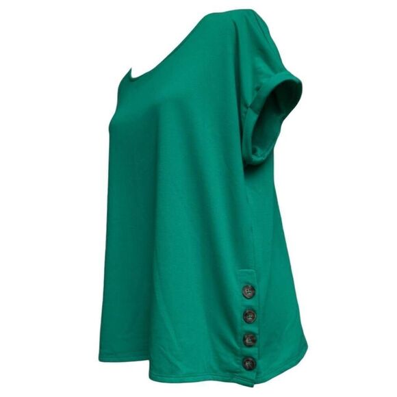 Crown & Ivy Green Blouse Top Dolman Sleeves Accent Side Button Crew Neck Size L - Picture 3 of 9